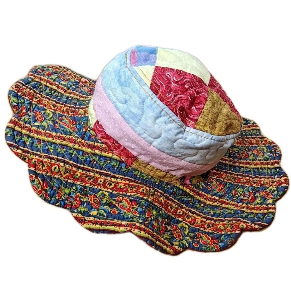 Handmade Patchwork Floppy Sun Bucket Hat Packable Cottage Boho Resort Beach O/S